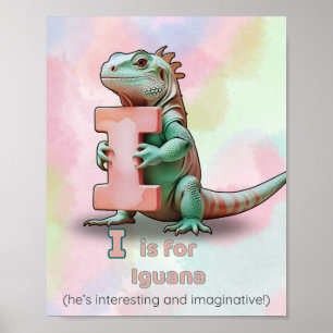 I is voor Iguana – Alfabet Dieren Nursery Poster