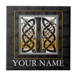 I "Jouw naam" Celtic Black Stone Monogram Tegel Tegeltje