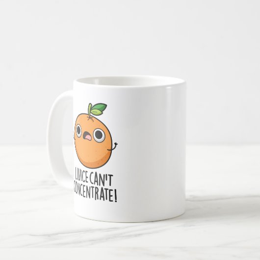 I Juice kan geen Oranje snoepje concentreren Koffiemok (Voorkant links)