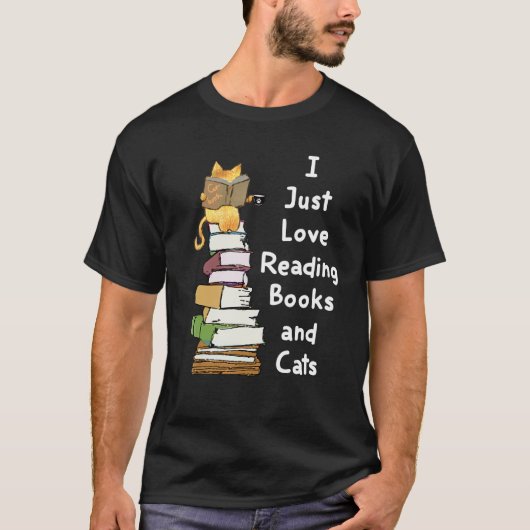 I Just Love Reading Books and Cats Family Design T-shirt (Voorkant)