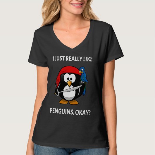 I Just Really Like Penguins Okay Pirate Penguin T-shirt (Voorkant)