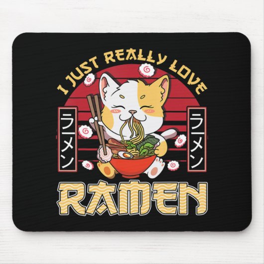 I Just Really Love Ramen Kawaii Anime Cat Ramen Gi Muismat (Voorkant)