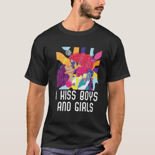 I Kiss boys and Girls Bisexual Pride Bisexuality L T-shirt (Voorkant)