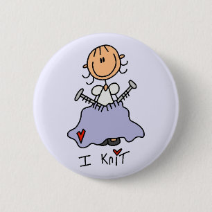 I Knit Stick Figuur Tshirts and Gifts Ronde Button 5,7 Cm