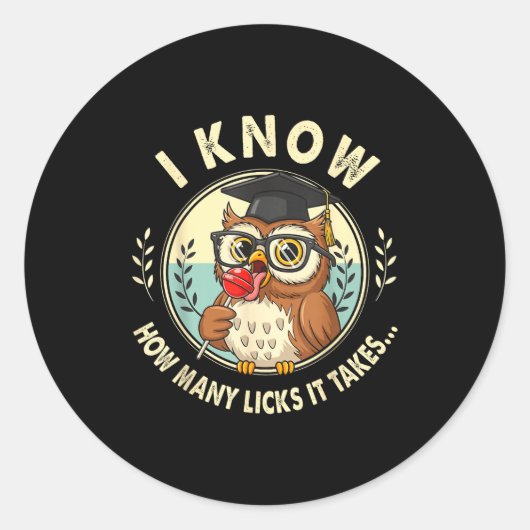 I Know How Many Licks It Takes Funny Owl Lollip Jo Ronde Sticker (Voorkant)