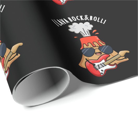 I Lava Rock and Roll Funny Volcano Pun Dark BG Cadeaupapier (Rol Hoek)