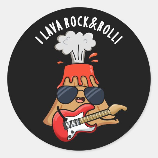I Lava Rock and Roll Funny Volcano Pun Dark BG Ronde Sticker (Voorkant)