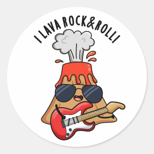I Lava Rock en Roll Funny Volcano Pun Ronde Sticker (Voorkant)