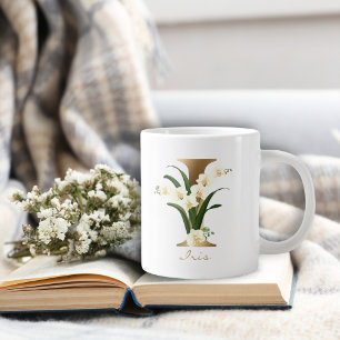 I Letter Gold Monogram   Floral-orchideeën Grote Koffiekop