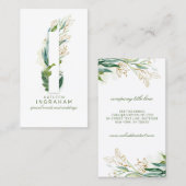 I Letter Monogram Gold Greenery Leaves Elegant Visitekaartje (Voorkant / Achterkant)