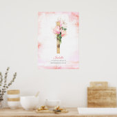 I Letter Monogram Gold Leaves Pink Magnolia Floral Poster (Keuken)
