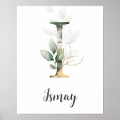 I Letter Monogram Groene Nursery Naam Muurprint Poster (Voorkant)