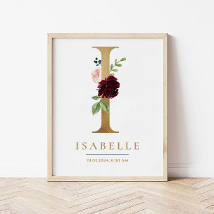 I Letter Monogram Naam Marsala Bloemenkwekerij Poster