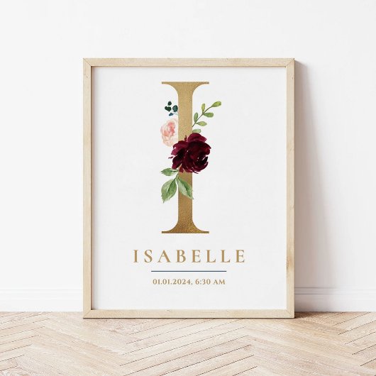 I Letter Monogram Naam Marsala Bloemenkwekerij Poster