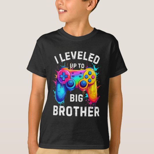 I Leveled Up To Big Brother Funny Gamer Splash Art T-shirt (Voorkant)