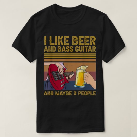 I Like Beer and Bass Guitar T-shirt (Design voorkant)