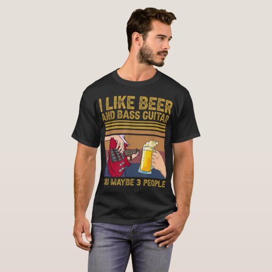 I Like Beer and Bass Guitar T-shirt (Voorkant volledig)