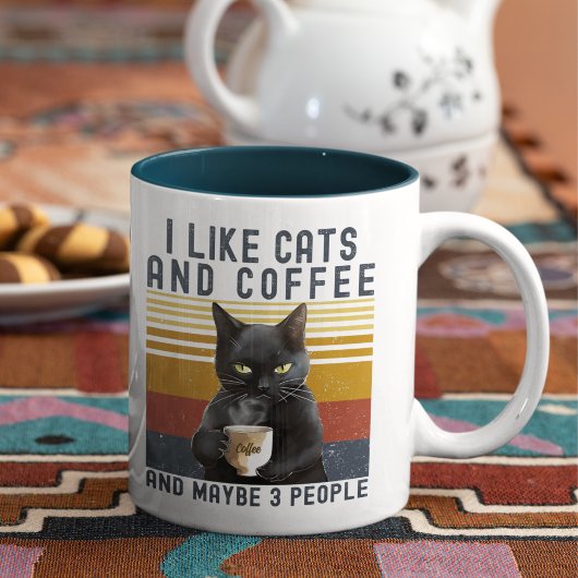 I Like Cats and Coffee And maybe 3 People Cat Love Tweekleurige Koffiemok