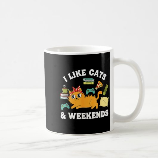 I Like Cats And Weekends Lover Funny Cozy Gamer Qu Koffiemok (Rechts)