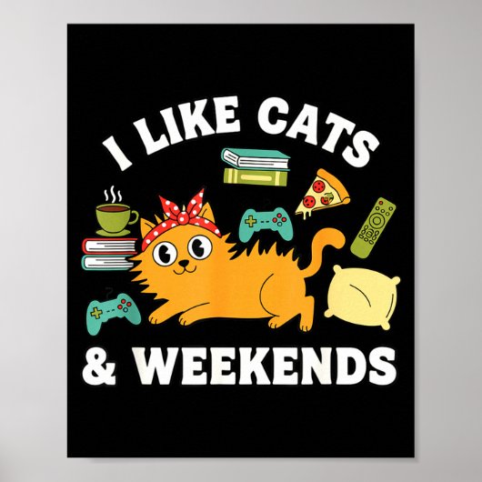 I Like Cats And Weekends Lover Funny Cozy Gamer Qu Poster (Voorkant)