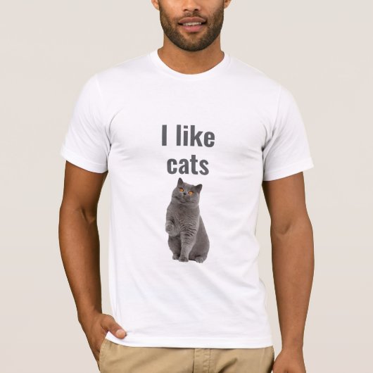 I Like Cats – Cute Gray Cat Illustration Design T-shirt (Voorkant)