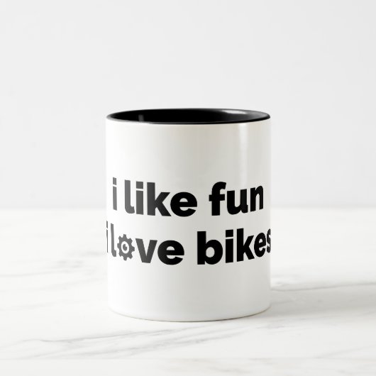 I Like Fun I Love Bikes Tweekleurige Koffiemok (Center)