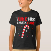 I Like His Candy Cane Couple Matching Christmas  T-shirt (Voorkant)