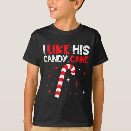 I Like His Candy Cane Couple Matching Christmas  T-shirt (Voorkant)