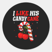 I Like His Candy Cane Couples Matching Christmas F Ronde Sticker (Voorkant)