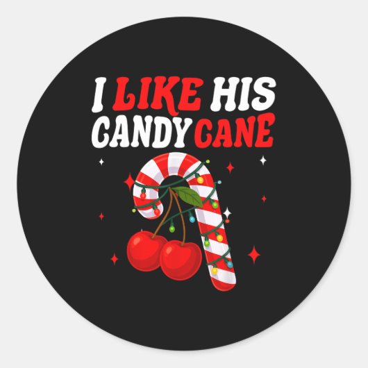 I Like His Candy Cane Couples Matching Christmas F Ronde Sticker (Voorkant)
