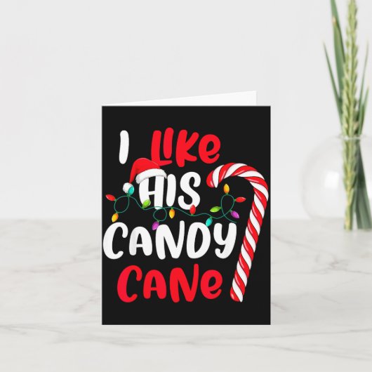 I Like His Candy Cane Funny Christmas Couples Matc Kaart (Voorkant)