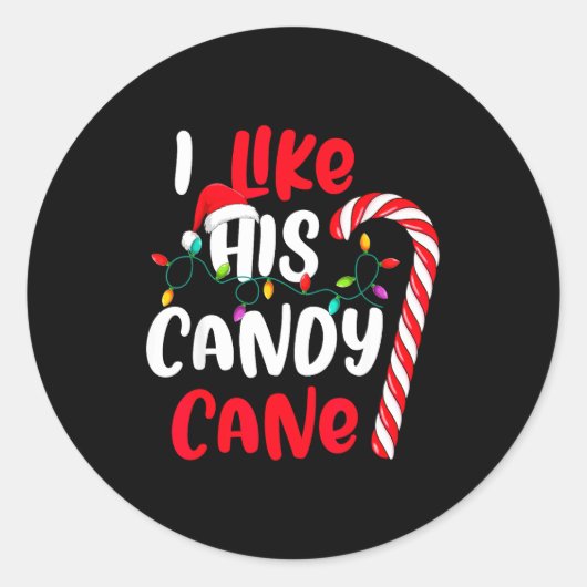 I Like His Candy Cane Funny Christmas Couples Matc Ronde Sticker (Voorkant)