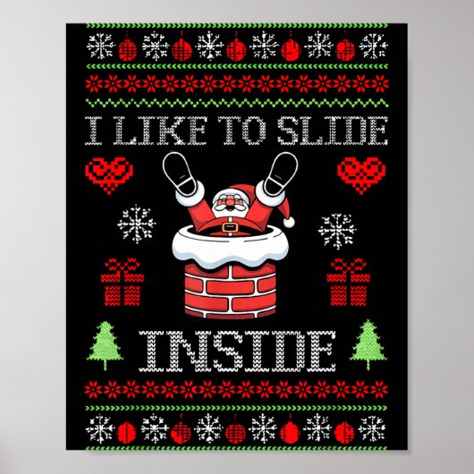 I Like To Slide Inside Funny Santa Couple Matching Poster (Voorkant)