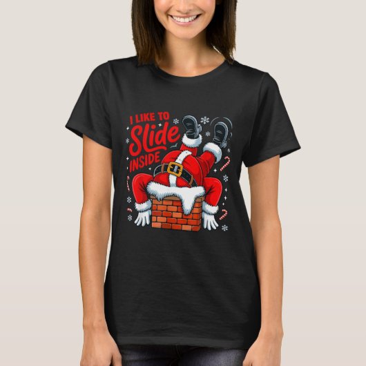 I Like To Slide Inside Funny Santa Couple Matching T-shirt (Voorkant)