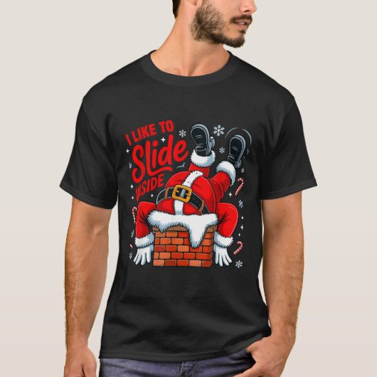 I Like To Slide Inside Funny Santa Couple Matching T-shirt (Voorkant)