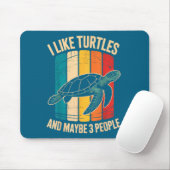 I Like Turtles And Maybe 3 People Funny Retro Turt Muismat (Met muis)