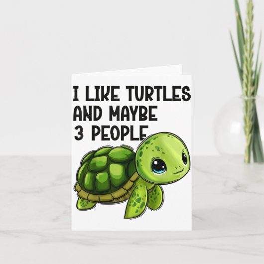 I Like Turtles And Maybe Three People Funny Retro  Kaart (Voorkant)