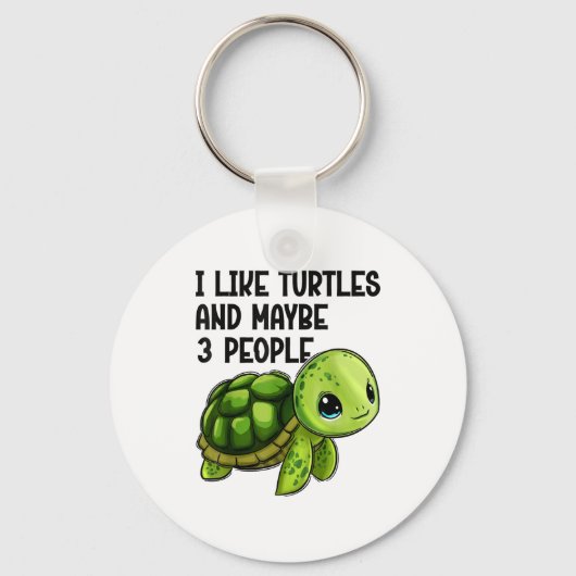 I Like Turtles And Maybe Three People Funny Retro Sleutelhanger (Voorkant)