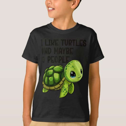 I Like Turtles And Maybe Three People Funny Retro T-shirt (Voorkant)