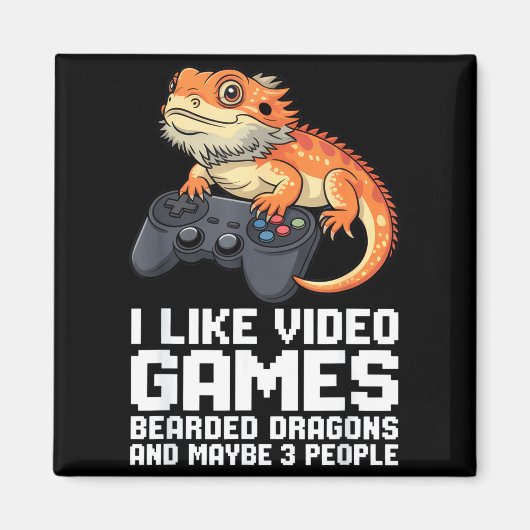 I Like Video Games Bearded Dragon Gamer Introvert Magneet (Voorkant)