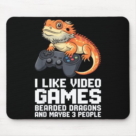 I Like Video Games Bearded Dragon Gamer Introvert  Muismat (Voorkant)