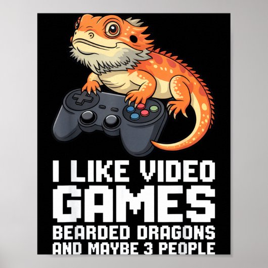 I Like Video Games Bearded Dragon Gamer Introvert  Poster (Voorkant)
