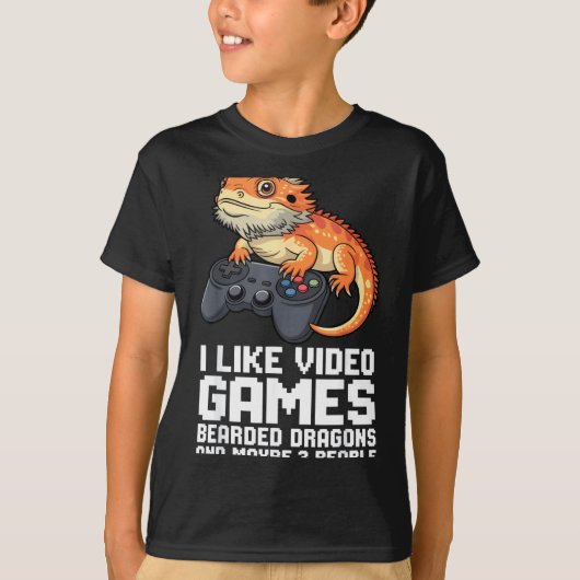 I Like Video Games Bearded Dragon Gamer Introvert  T-shirt (Voorkant)