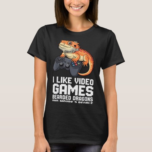 I Like Video Games Bearded Dragon Gamer Introvert  T-shirt (Voorkant)