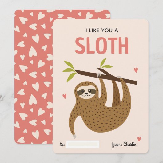 I like you a sloth classroom valentine's day card feestdagenkaart (Voorkant / Achterkant)