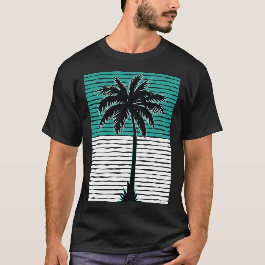 I Live Life Palm Tree Picture Cool Aqua Green Whit T-shirt (Voorkant)