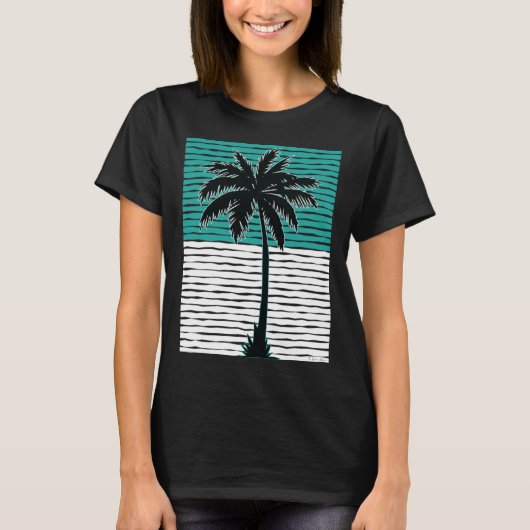 I Live Life Palm Tree Picture Cool Aqua Green Whit T-shirt (Voorkant)
