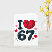 I Love 67 Cute Cozy 67 Knitted Yarn Pattern 67 Mem Kaart (Gele Bloem)