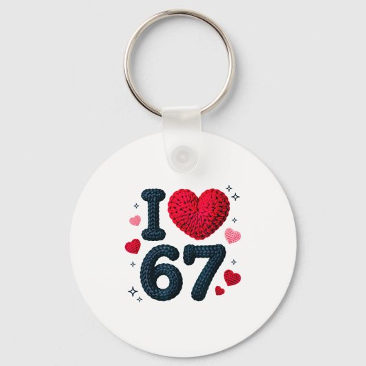 I Love 67 Cute Cozy 67 Knitted Yarn Pattern 67 Mem Sleutelhanger (Voorkant)