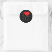 I Love 67 Heart Valentine's Day 67th Birthday Six Ronde Sticker (Tas)